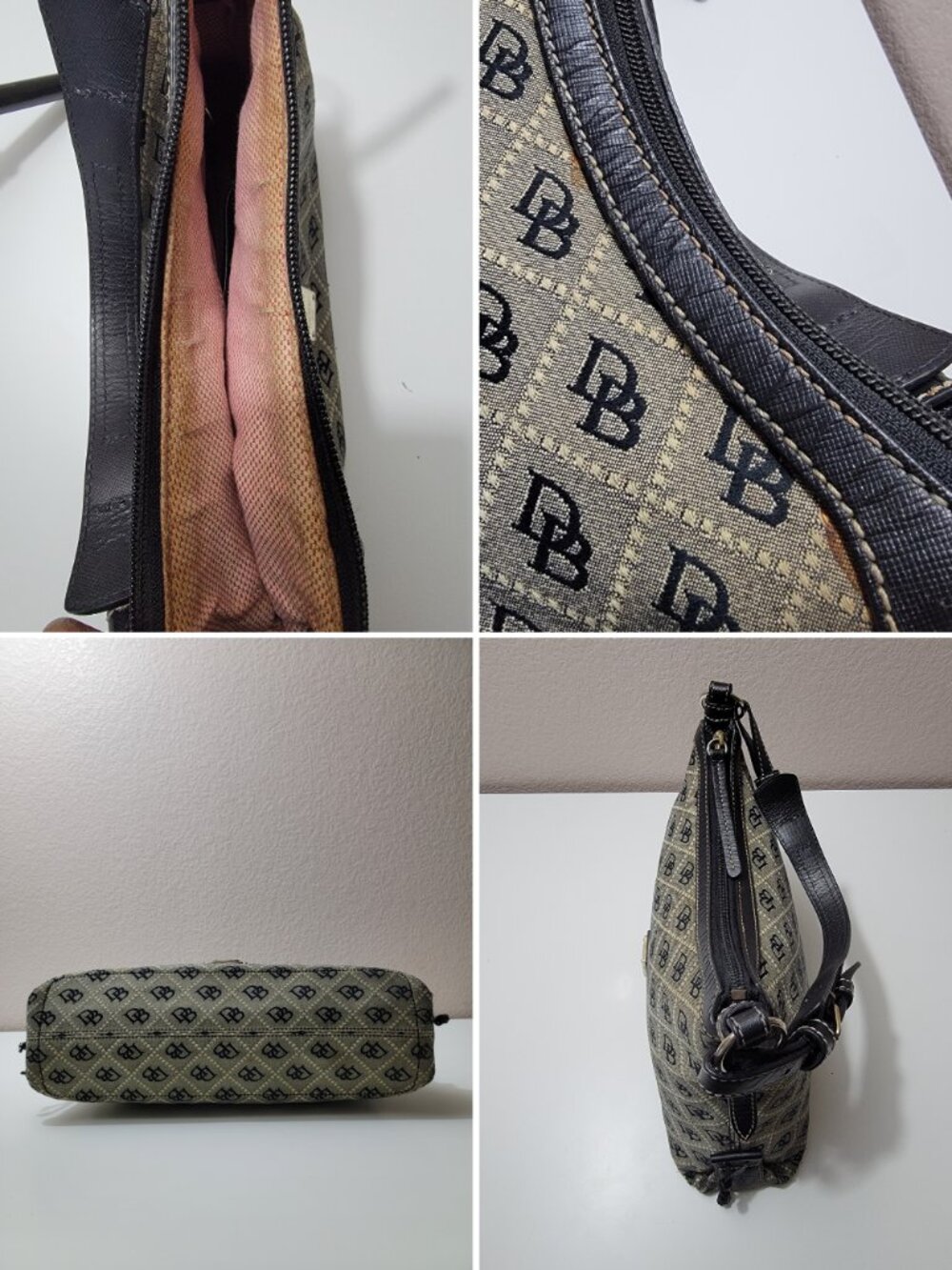 Dooney & Bourke Signature DB Monogram Jacquard Hobo Shoulder Bag Black Gray - Picture 12 of 13